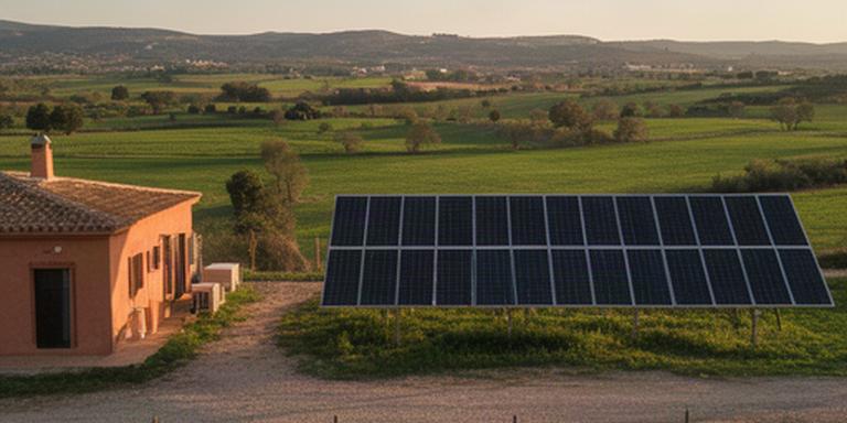 Instalación solar junto a una vivienda y paisaje verde de la provincia de Sevilla